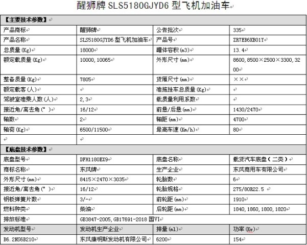力神国六东风天锦飞机加油车整车技术参数 力神国六东风天锦飞机加油车整车技术参数
