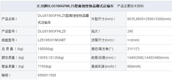 东风柳汽单桥DLQ5180GFWLZ5型腐蚀性物品罐式运输车整车参数 东风柳汽单桥DLQ5180GFWLZ5型腐蚀性物品罐式运输车整车参数