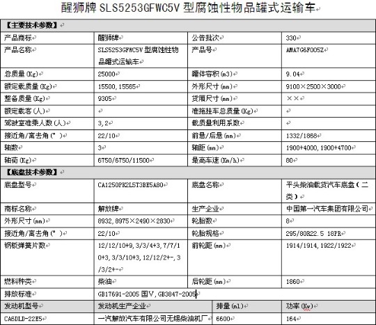 解放龙V小三轴前四后四SLS5253GFWC5V型腐蚀性物品罐式运输车 解放龙V小三轴前四后四SLS5253GFWC5V型腐蚀性物品罐式运输车