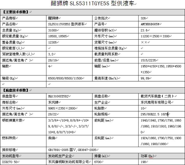 东风锦程V5前四后六SLS5311TGYE5S型供液车整车参数 东风锦程V5前四后六SLS5311TGYE5S型供液车整车参数